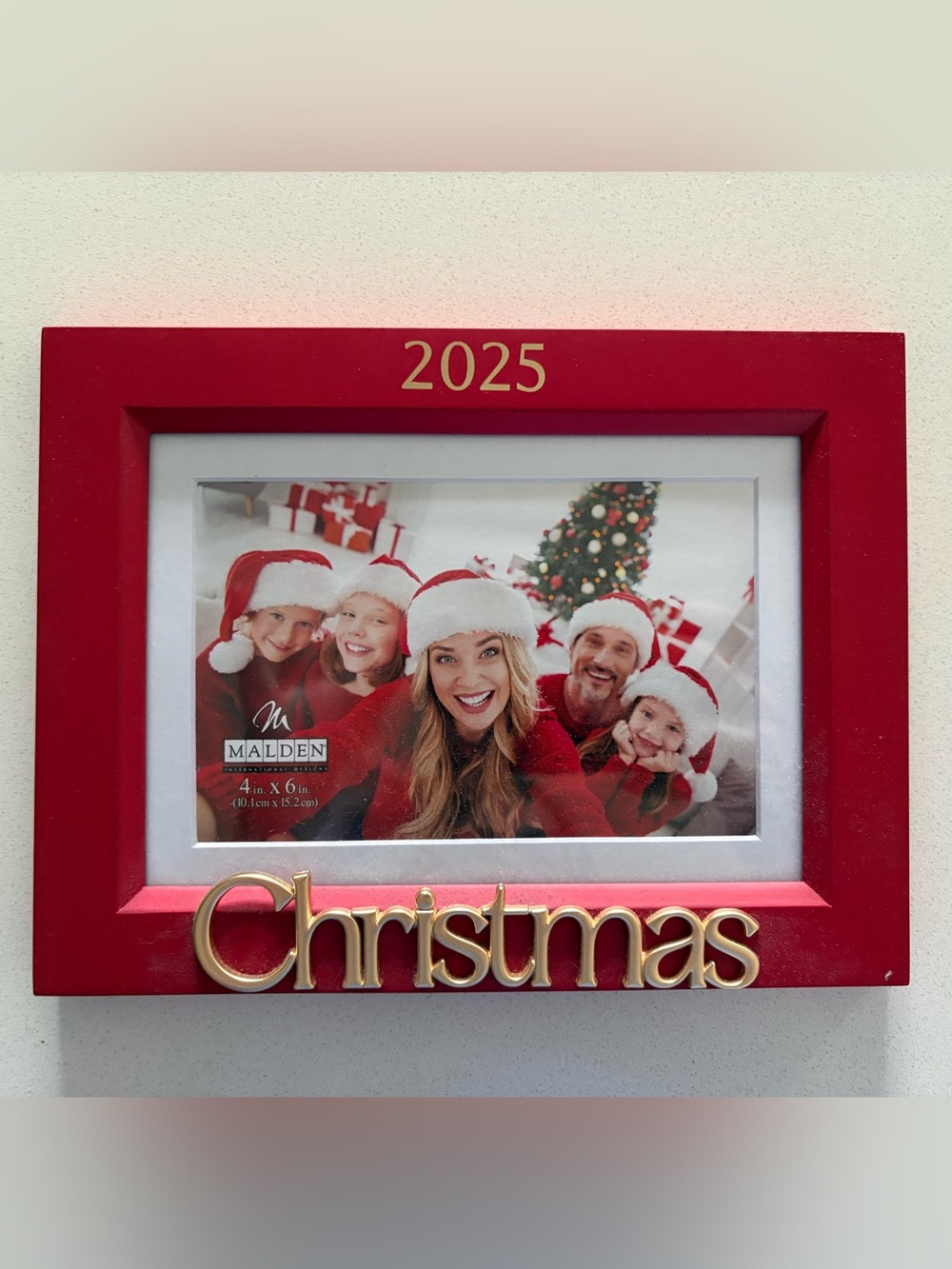 Malden Red and Gold 'Christmas 2025' Holiday Photo Frame